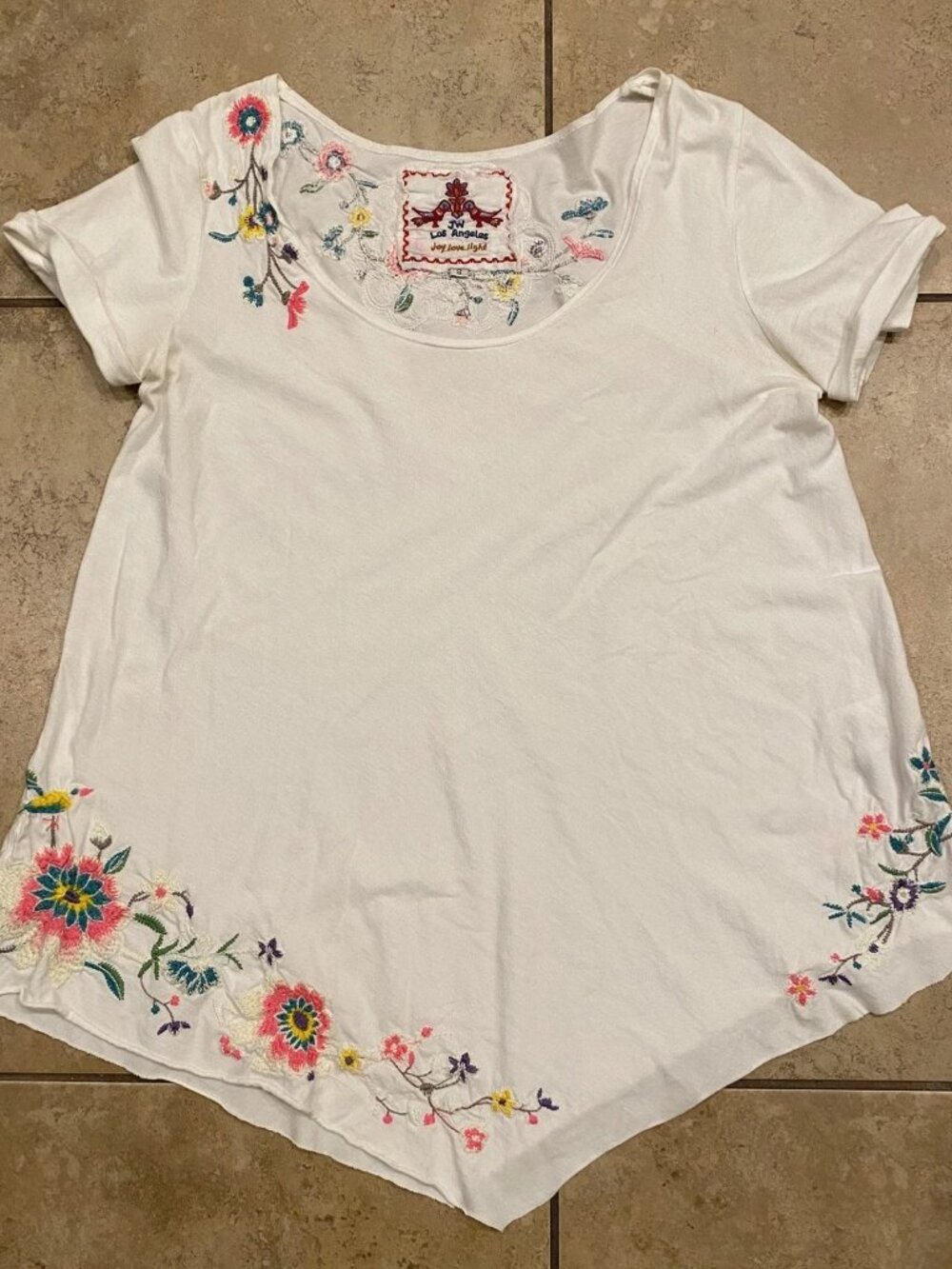 Johnny Was JW Los Angeles White Embroidered Floral Short Sleeve Top S Small - Picture 2 of 15